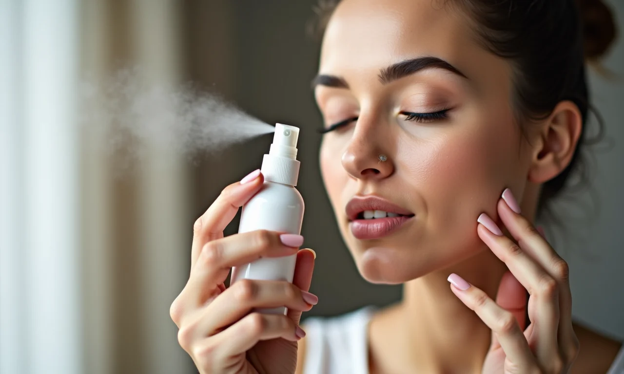 Aplicação de fixador de maquiagem para prolongar a duração.