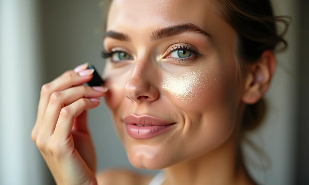 Aplicação de iluminador líquido nos pontos estratégicos do rosto.