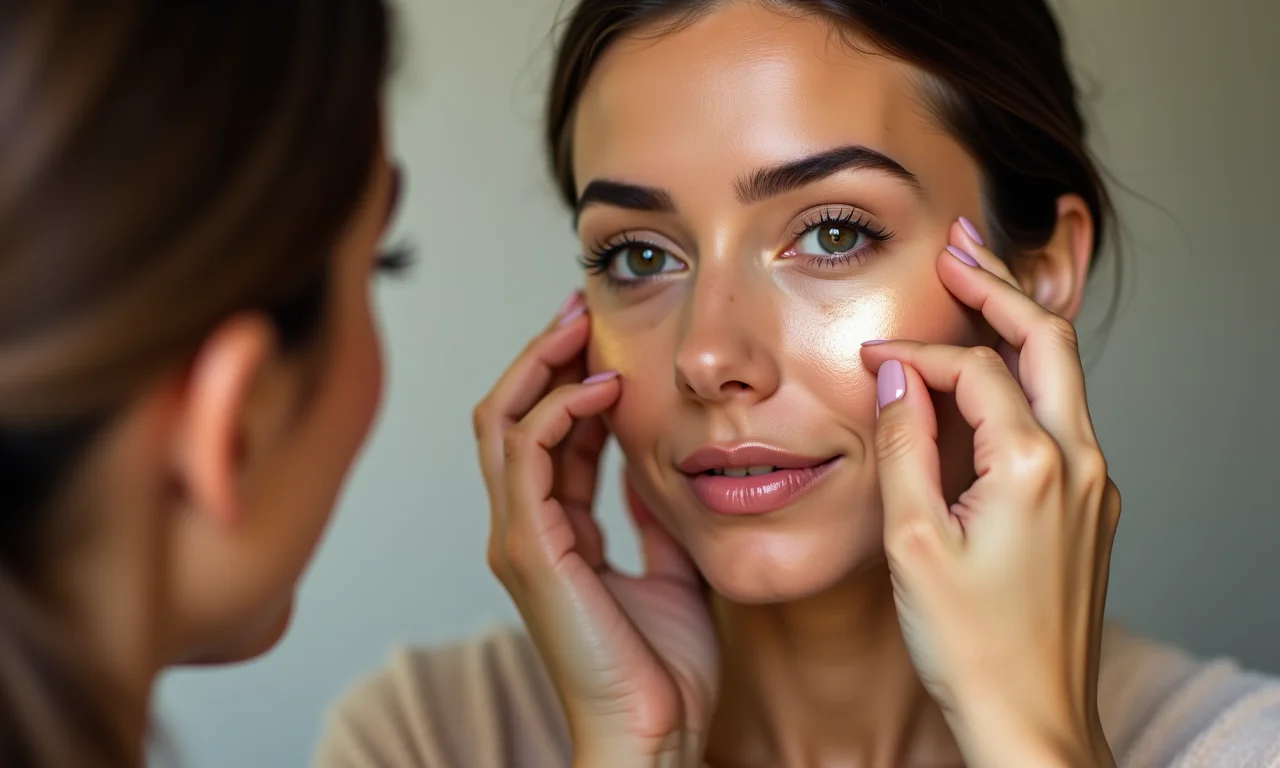 Aplicação de iluminador nos pontos altos do rosto para realçar os traços.