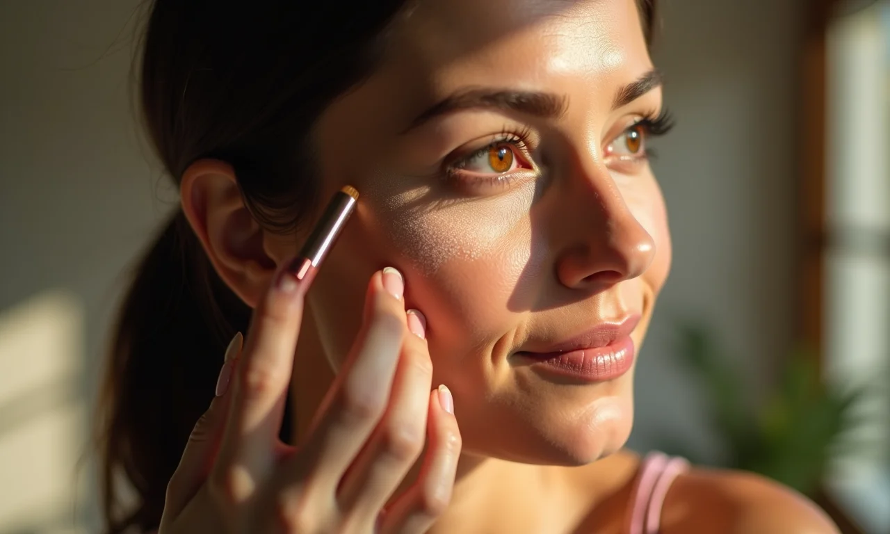 Aplicação de iluminador para realçar os pontos de luz em pele madura.