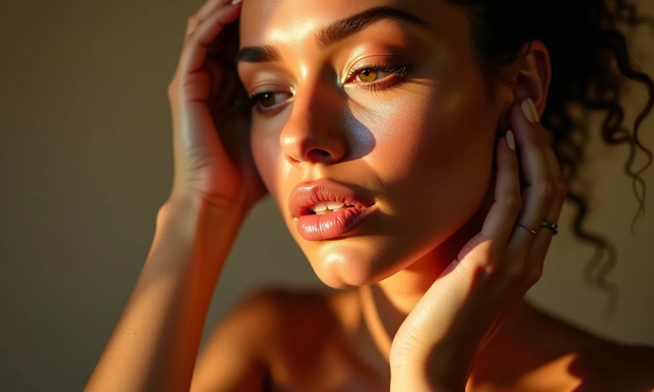 Aplicação de iluminador para um toque de brilho sutil.