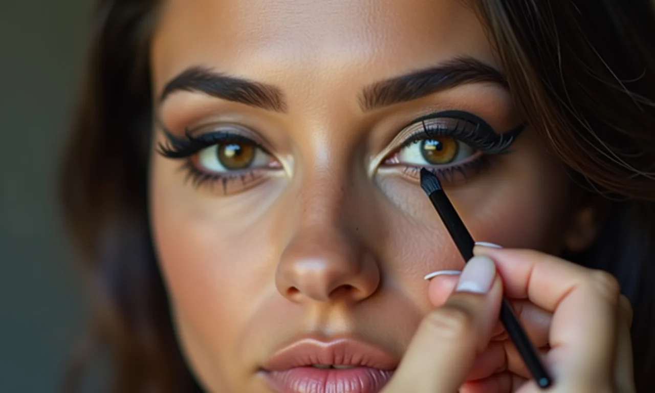 Aplicação de lápis de olho preto na linha d'água para um visual gótico suave.