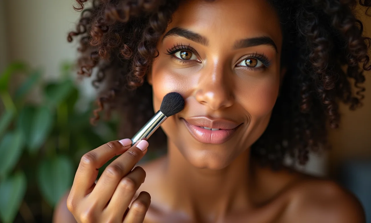 Aplicação de maquiagem mineral suave e natural.