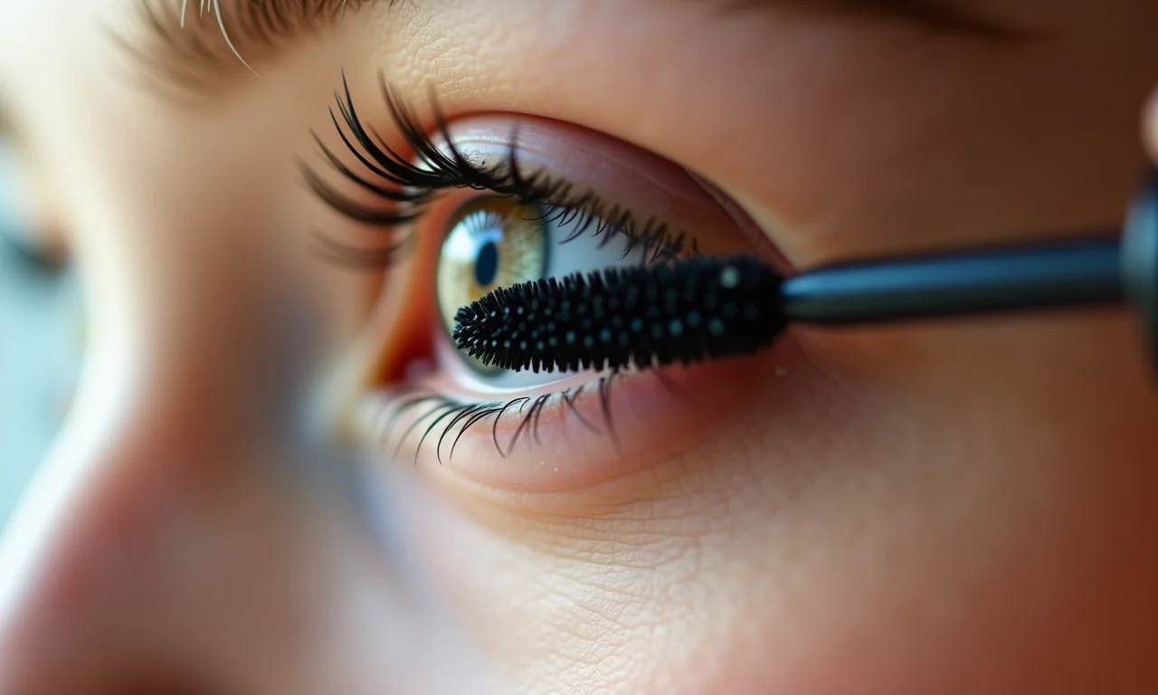 Aplicação de máscara de cílios para pele sensível.