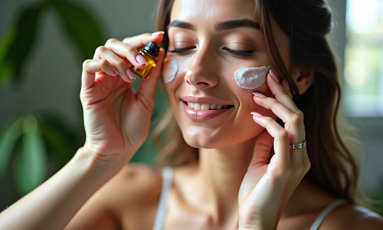 Aplicação de óleo facial para nutrição extra