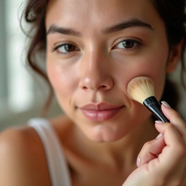 Aplicação de pó não comedogênico em pele seca.