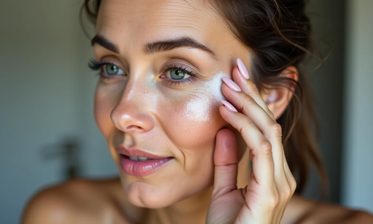 Aplicação de pó translúcido para controlar o brilho em pele madura.