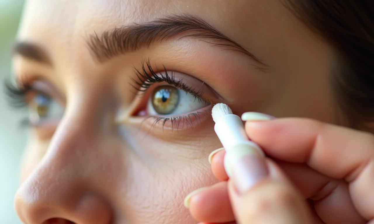 Aplicação de primer de olhos para preparar a pálpebra.