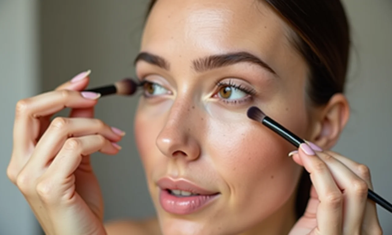 Aplicação de sombra hipoalergênica em olhos sensíveis.