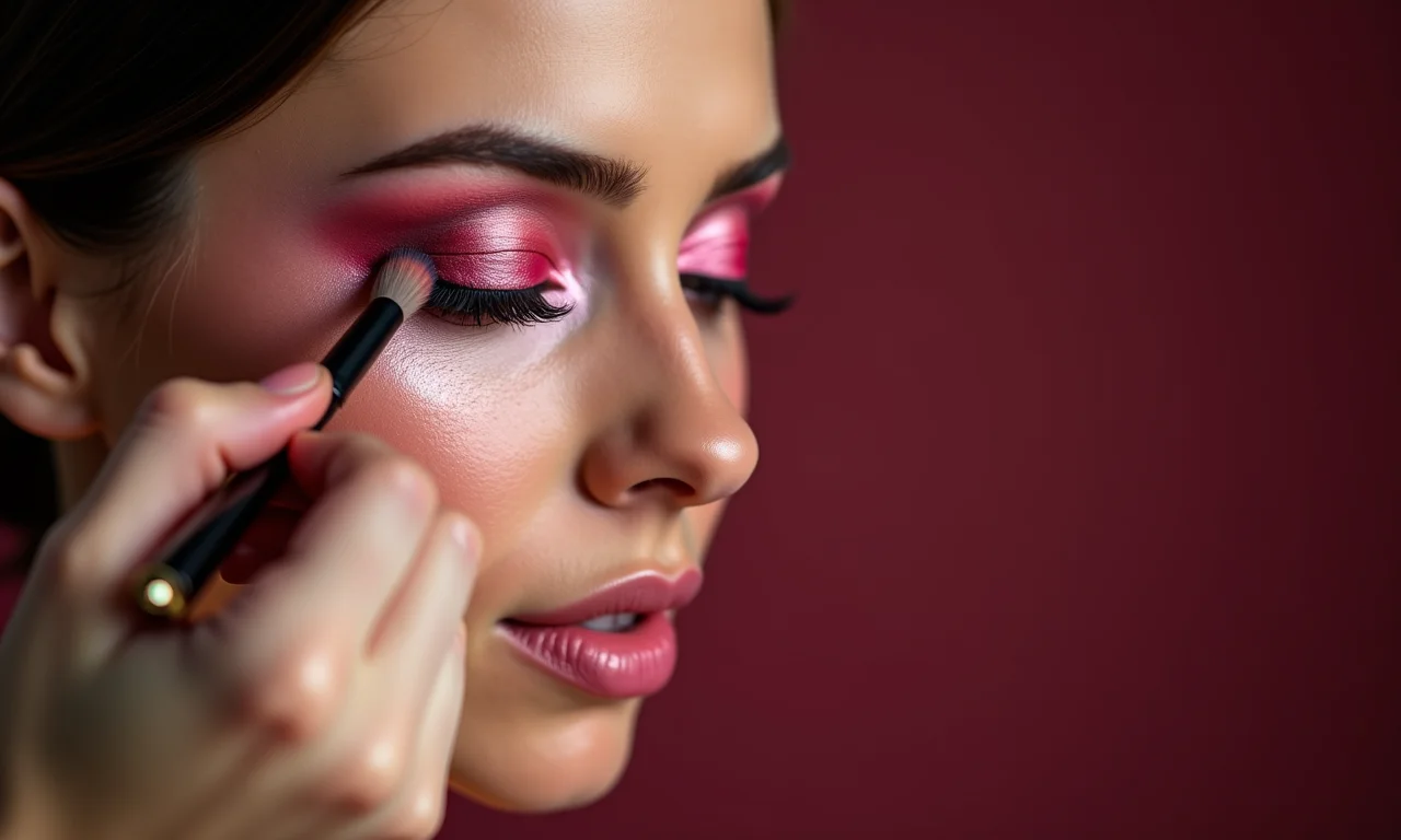 Aplicação de sombra rosa cintilante para um toque romântico na maquiagem dark coquette.