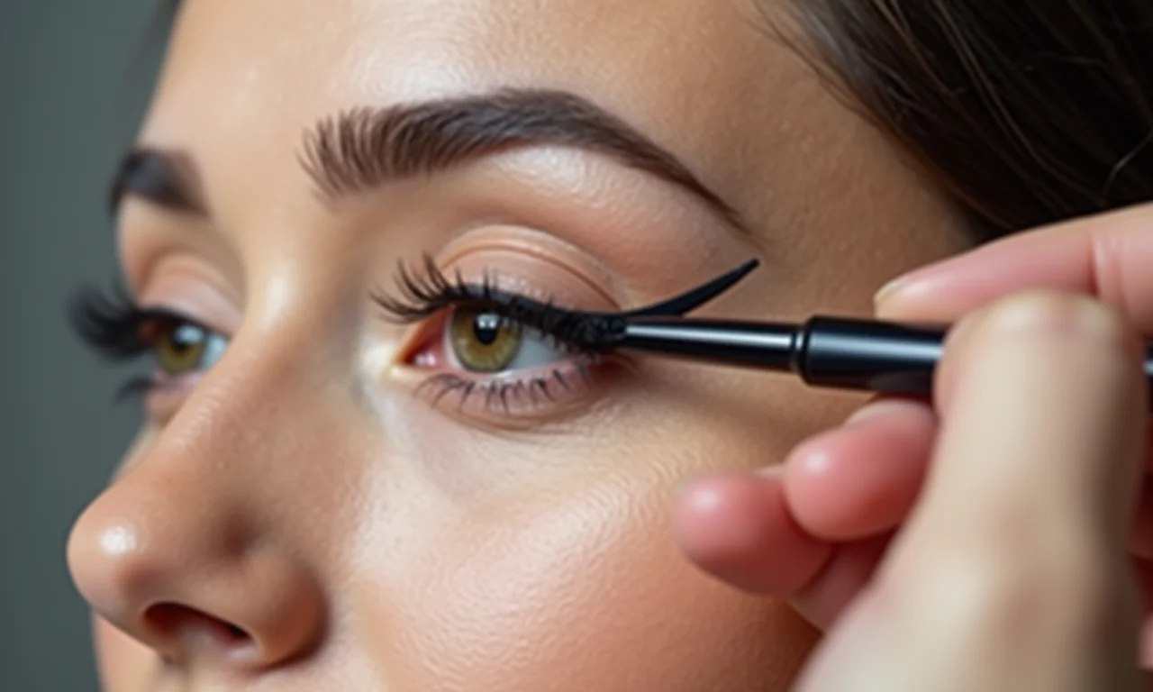 Aplicação do delineador na raiz dos cílios: técnica de tightlining em ação.