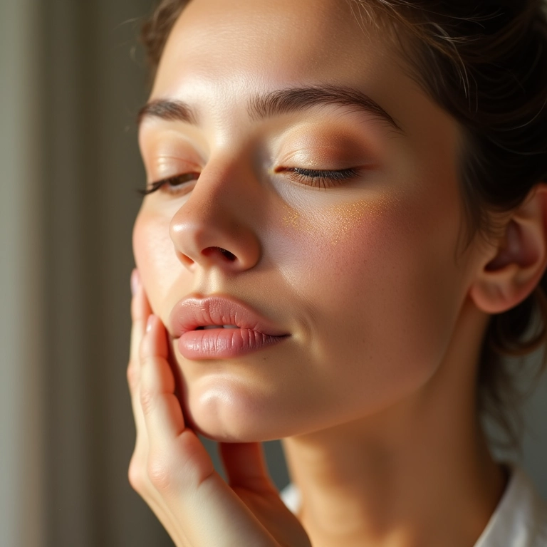 Aplicação suave de bronzer mineral vegano em pele sensível.