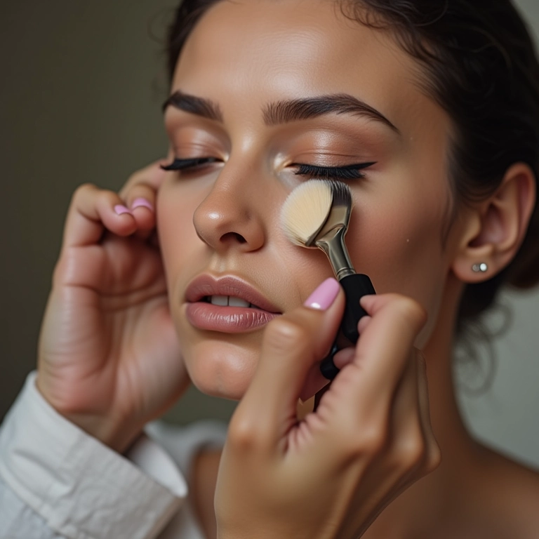 Aplicando base com pincel, esponja e dedos.