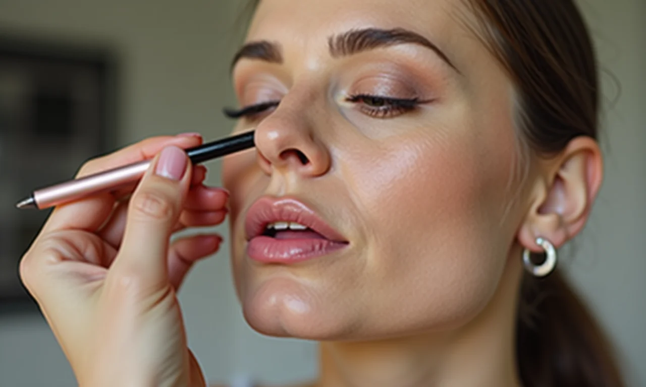 Aplicando batom após o lápis labial.