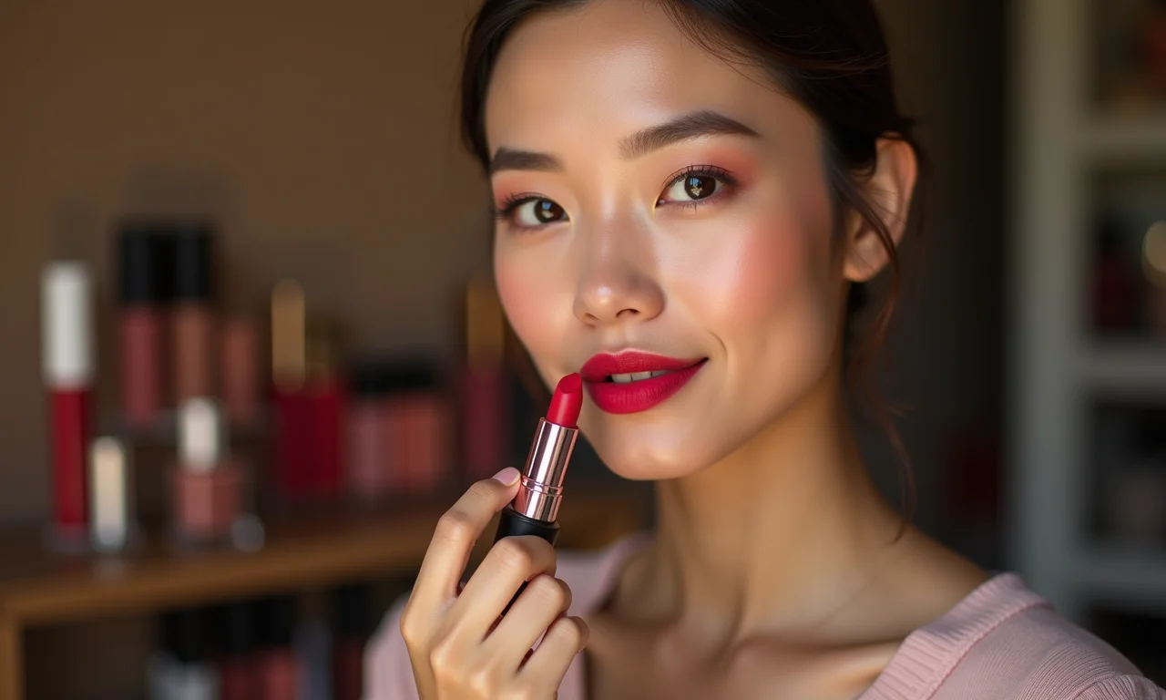 Aplicando batom matte de longa duração.