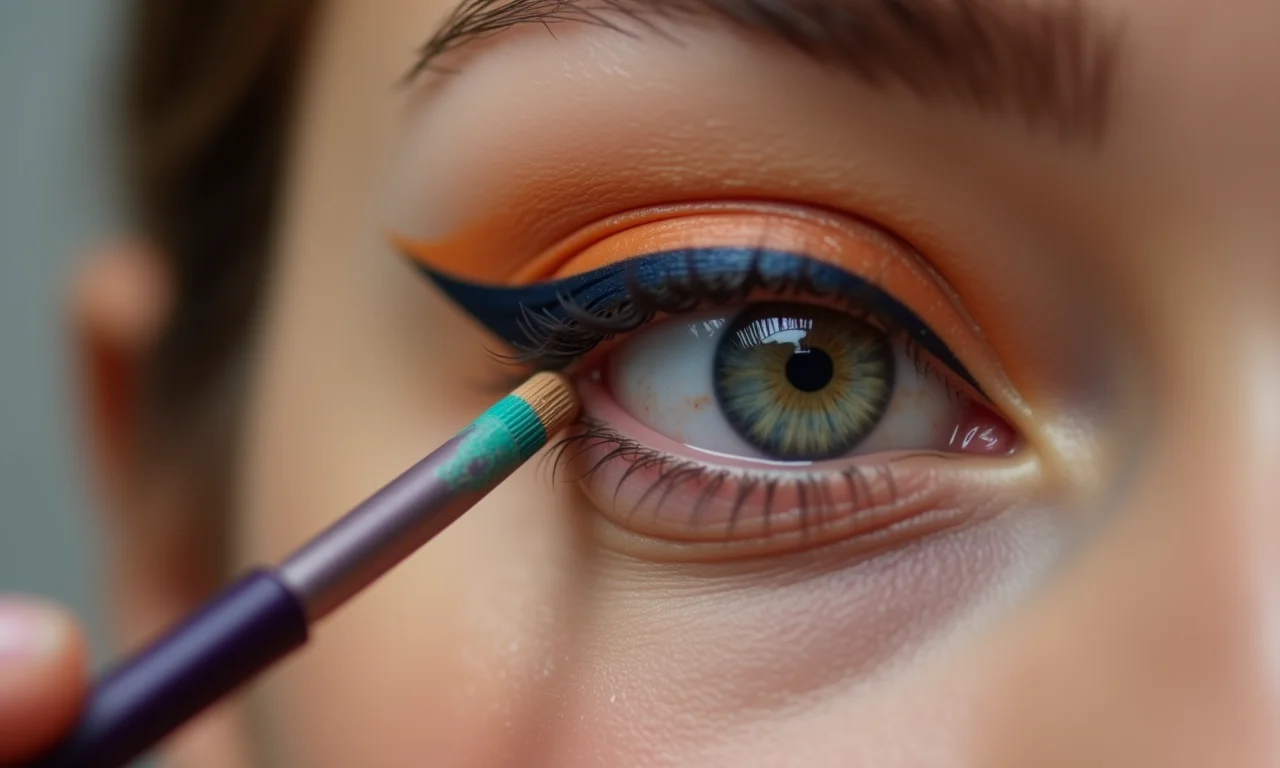 Aplicando camadas finas de delineador colorido.