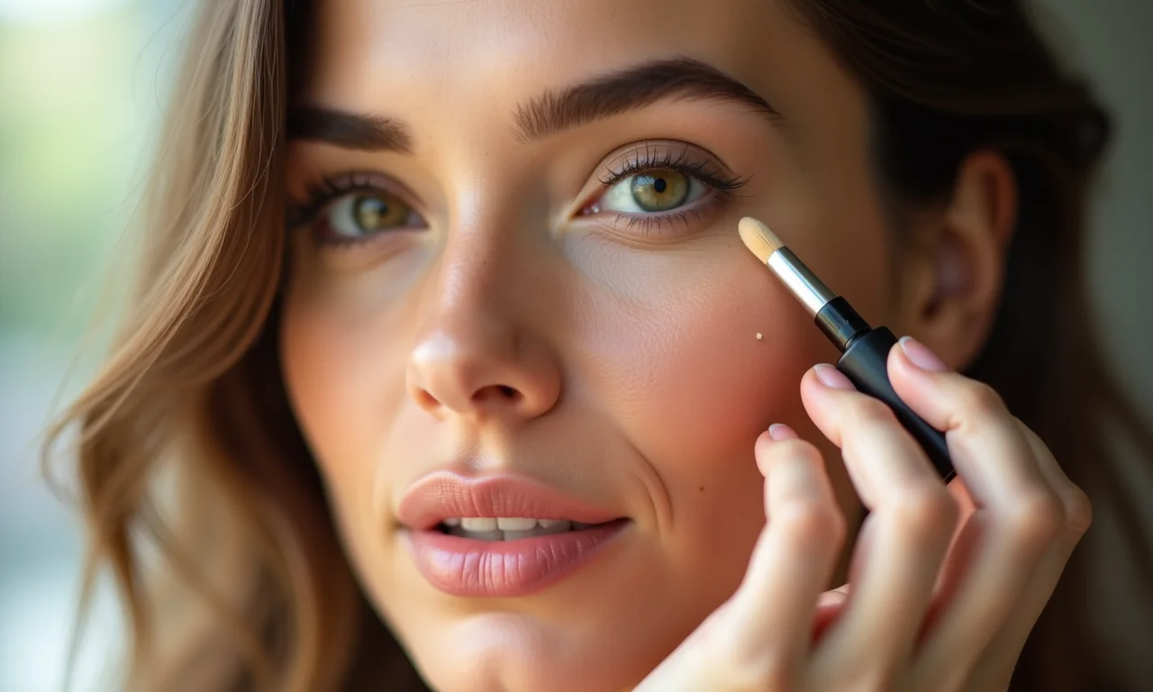 Aplicando corretivo oil-free para disfarçar imperfeições.