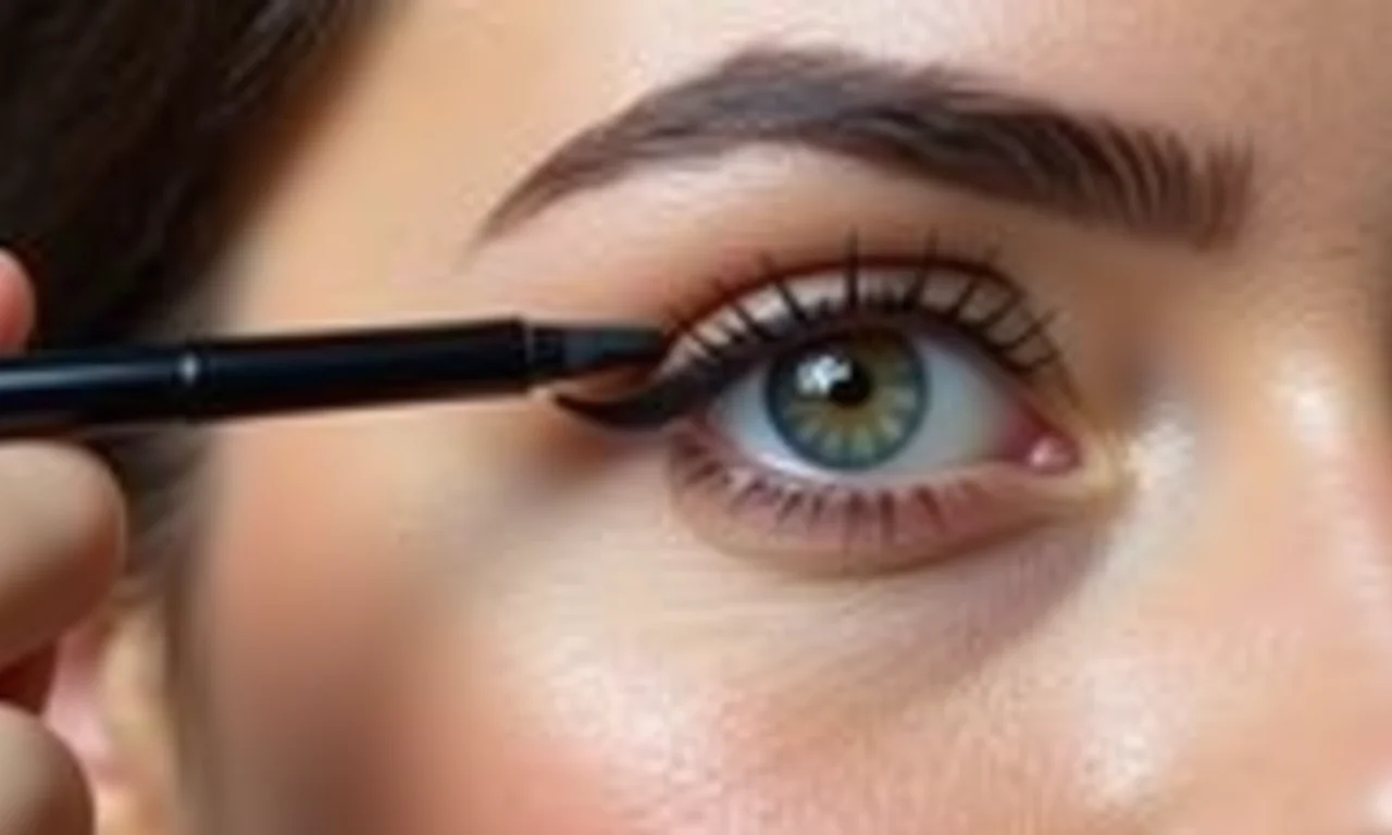 Aplicando lápis marrom rente aos cílios.