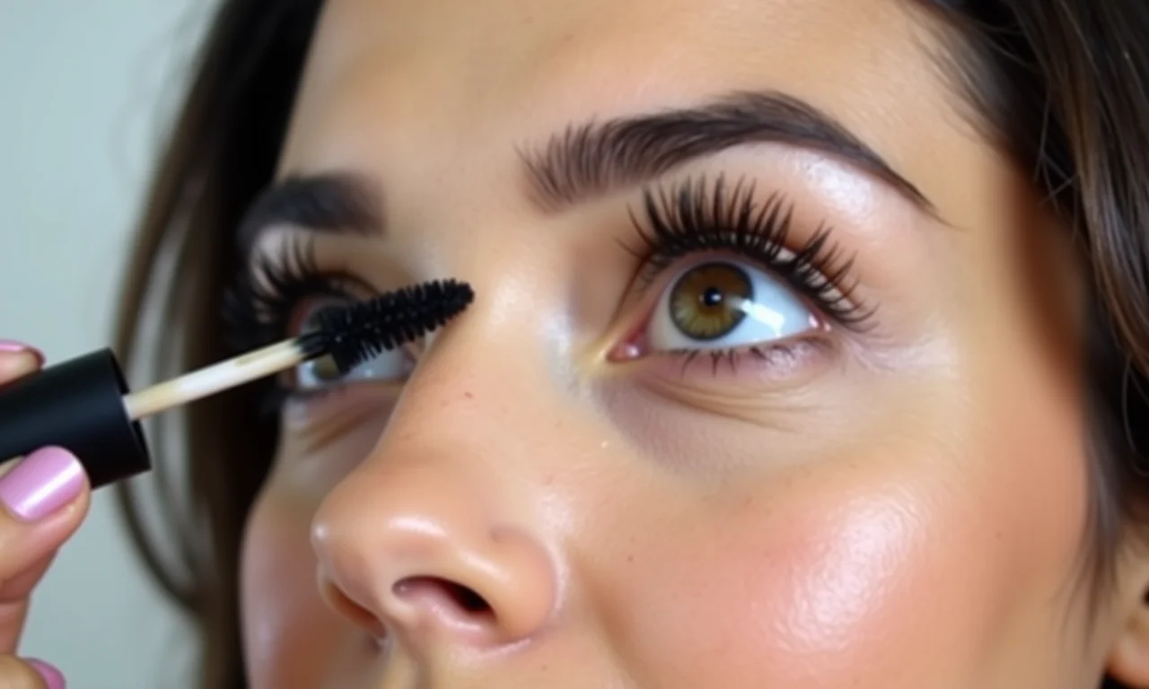 Aplicando máscara de cílios à prova d'água.