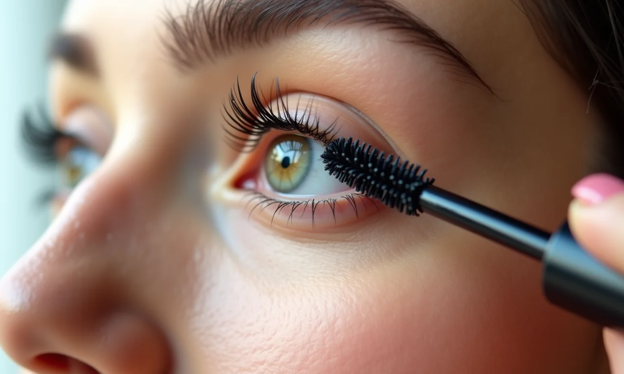 Aplicando máscara de cílios após o delineado.
