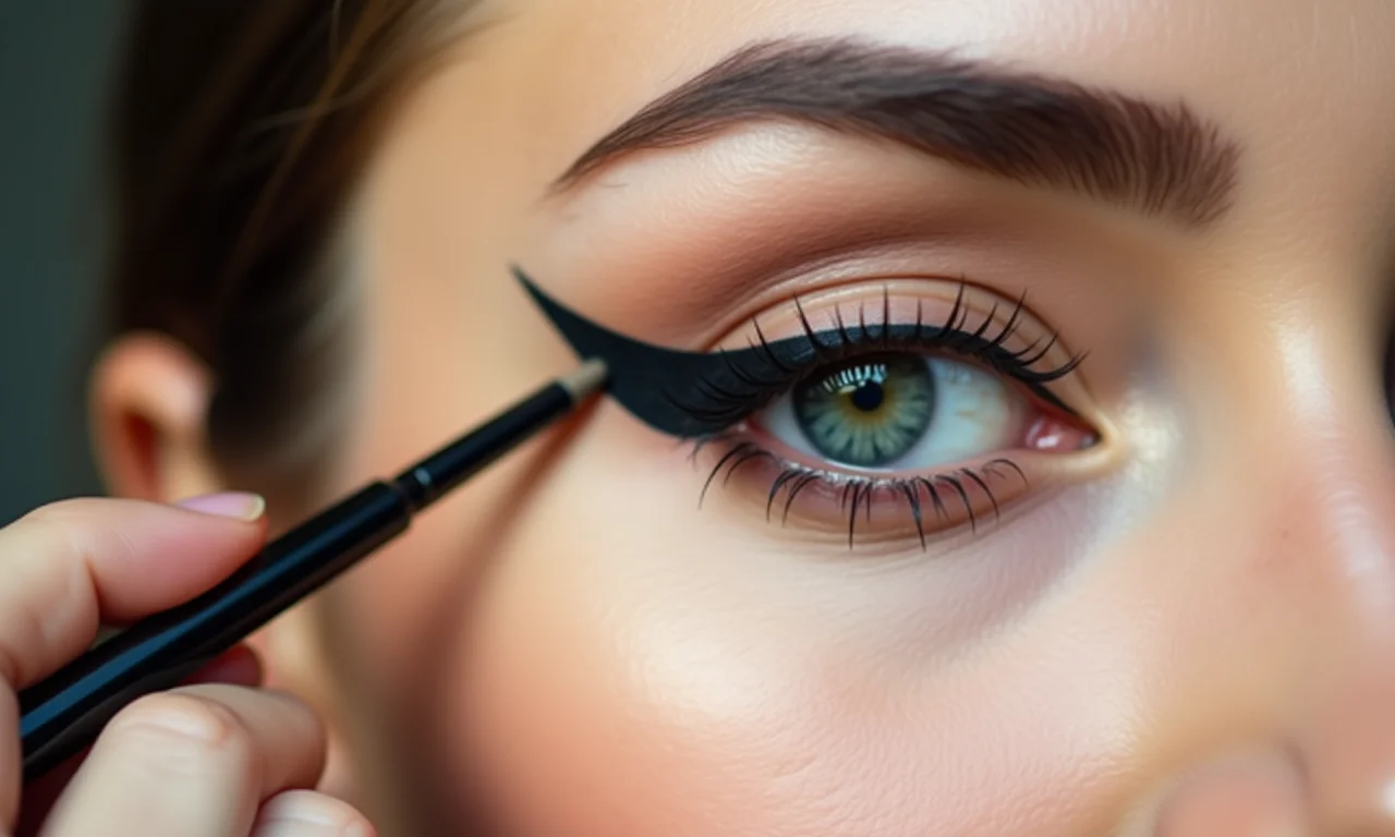 Aplicando o traço perfeito do delineado gatinho invertido.