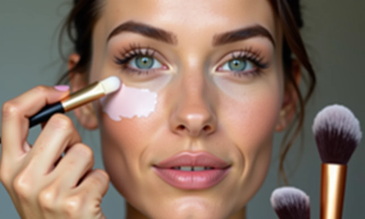 Aplicando primer matificante antes da maquiagem.