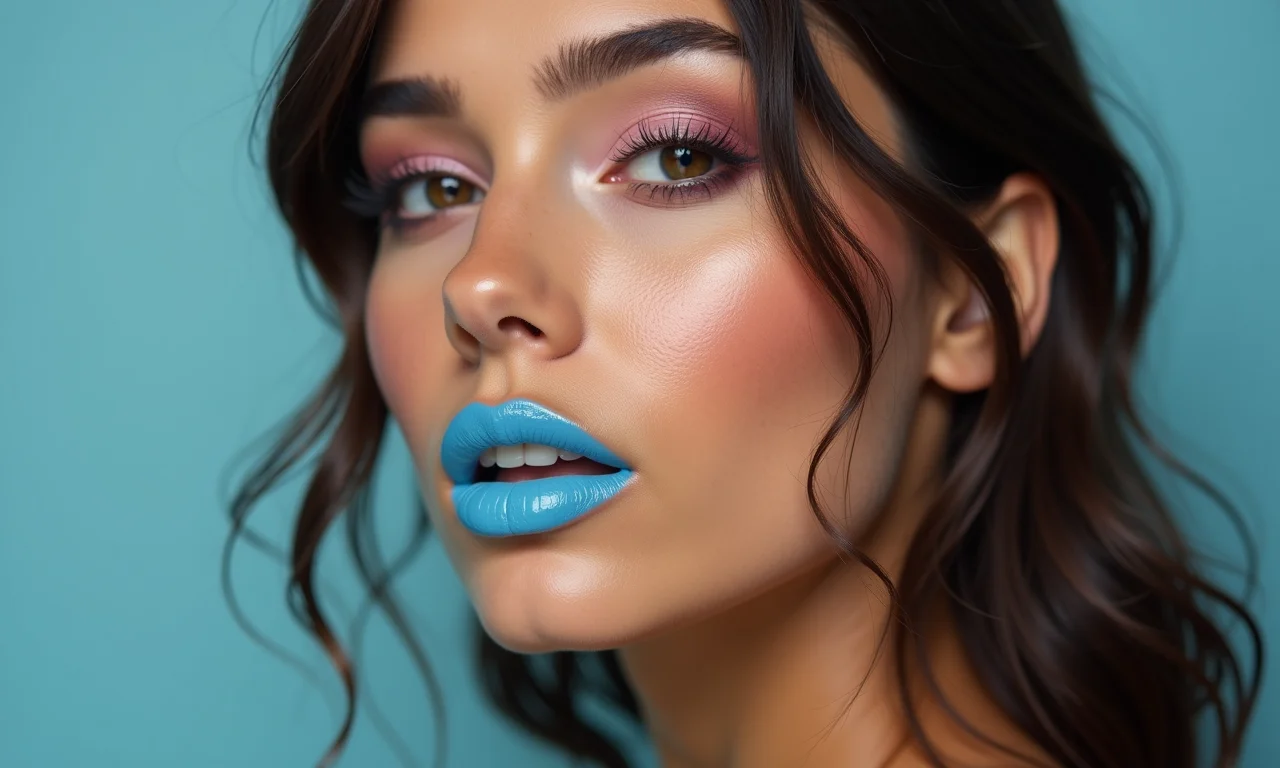 Batom com cor inusitada em lábios de mulher brasileira.