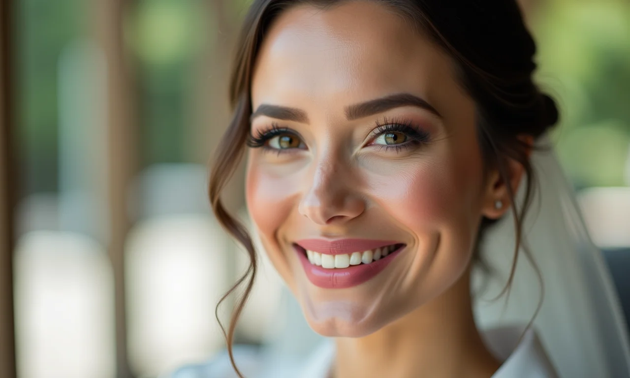 Batom de longa duração em tom neutro na maquiagem de noiva.