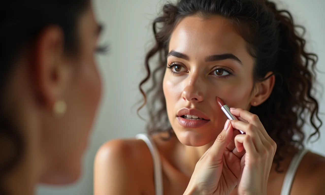 Batom nude ou gloss: lábios hidratados e com cor suave.