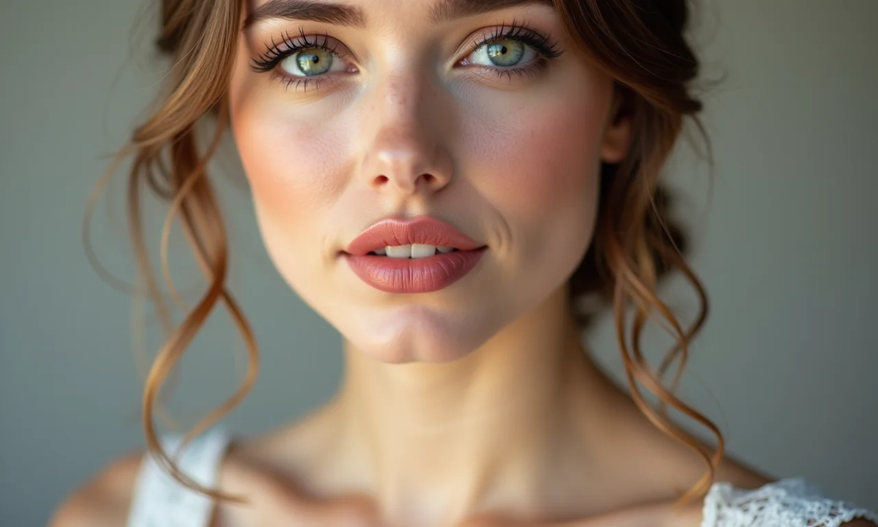 Batom nude ou rosado para elegância na maquiagem de casamento.