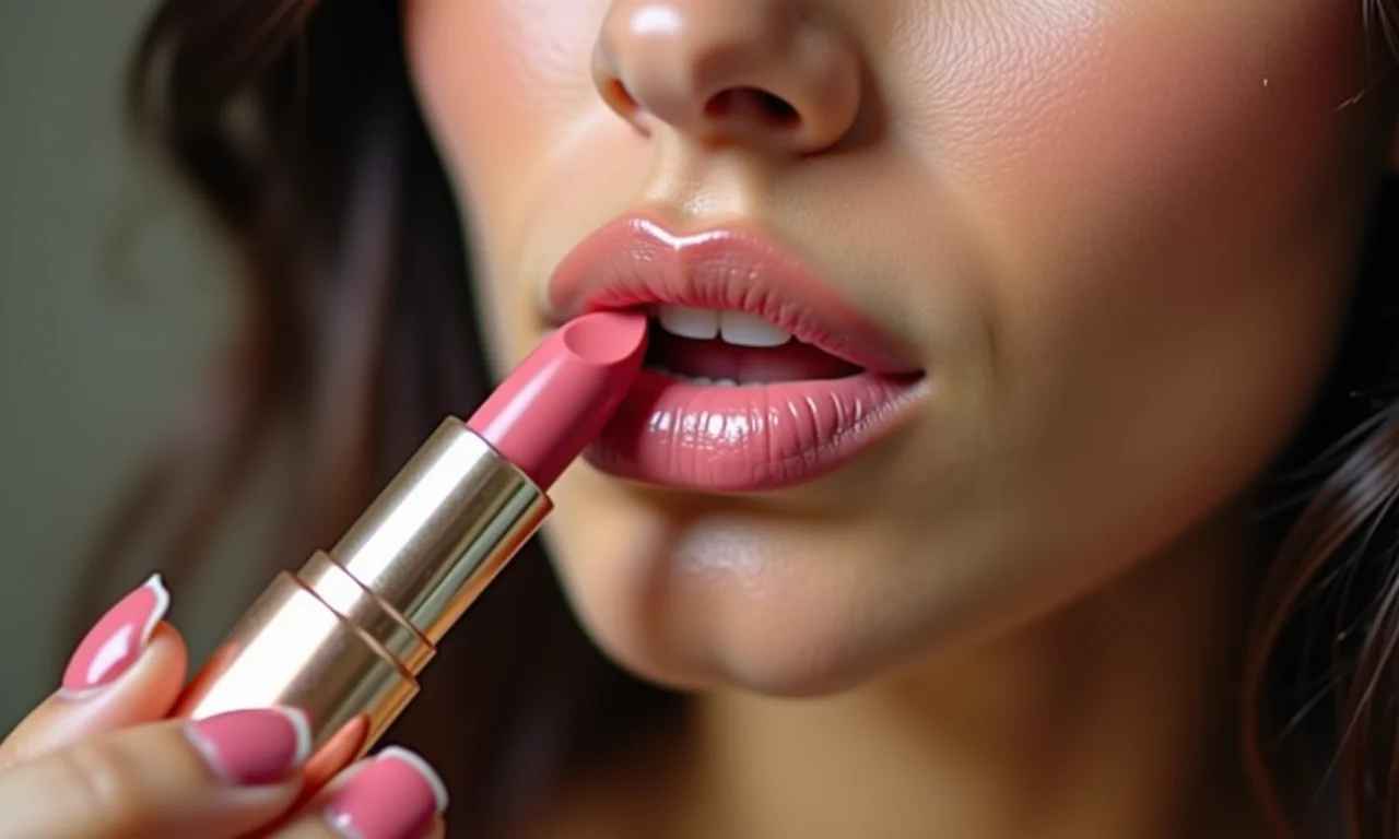 Batom nude ou rosado para finalizar a maquiagem.