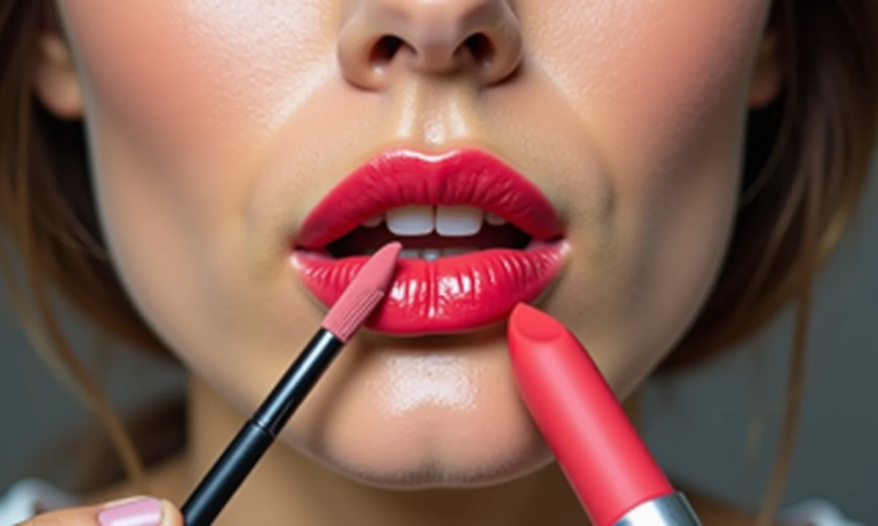 Batom poderoso completando a maquiagem com cor vibrante e lábios perfeitos.