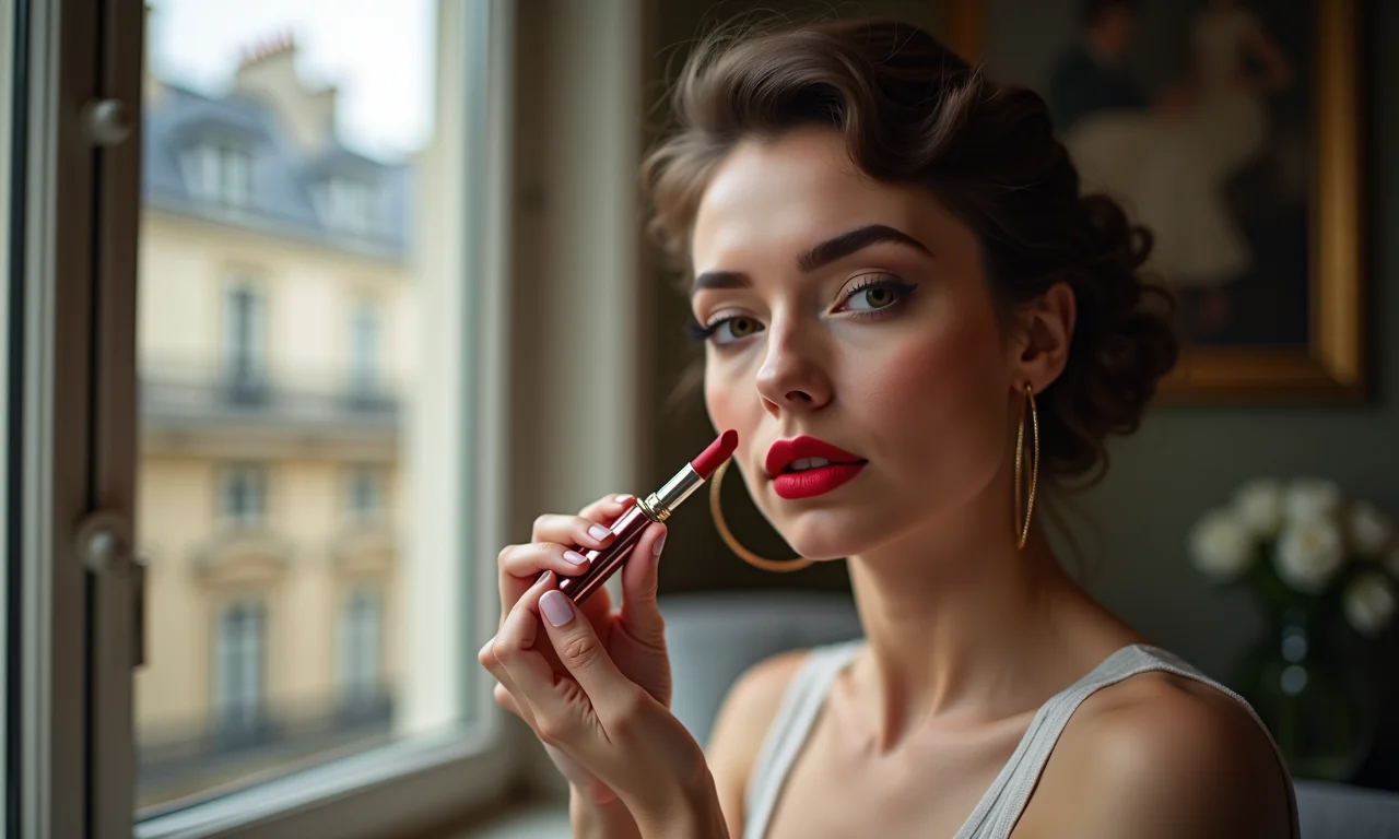 Batom vermelho como toque de ousadia.