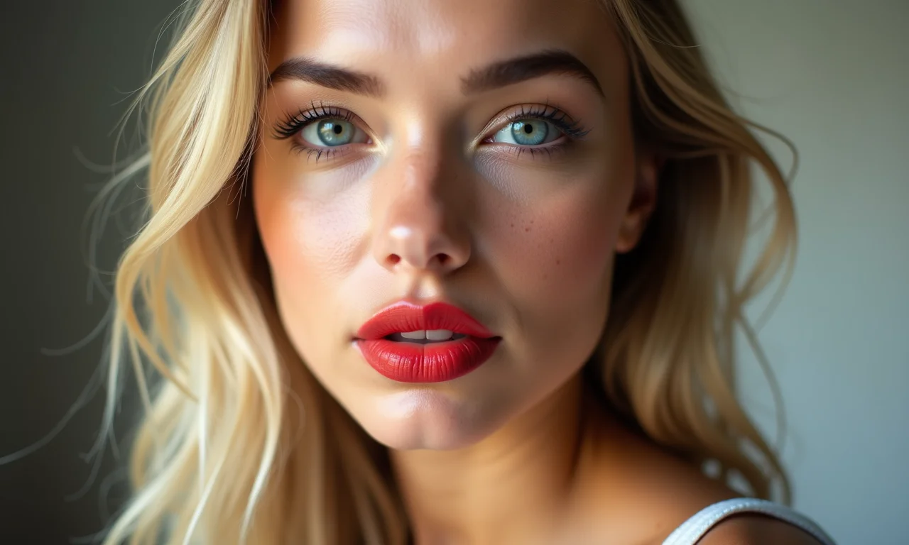 Batom vermelho cremoso.