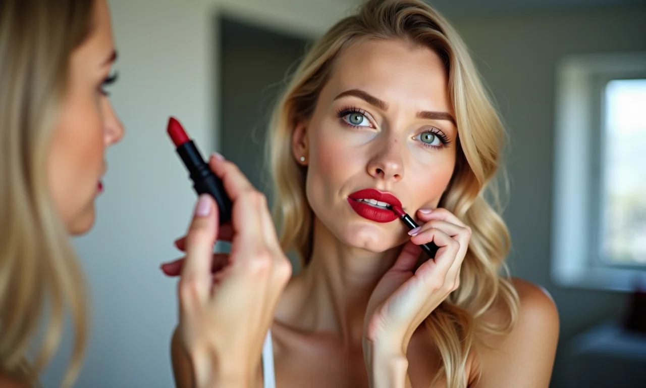 Batom vermelho matte.