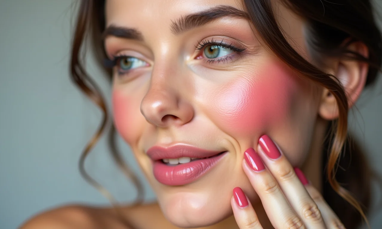 Blush cremoso multifuncional usado como batom e blush.