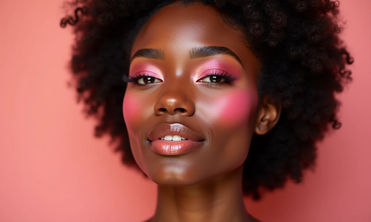 Blush marcado e esfumado, maquiagem anos 70.