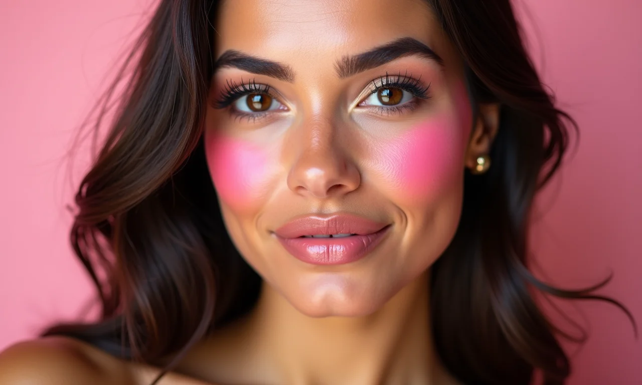 Blush marcado e rosado no rosto de uma mulher brasileira.
