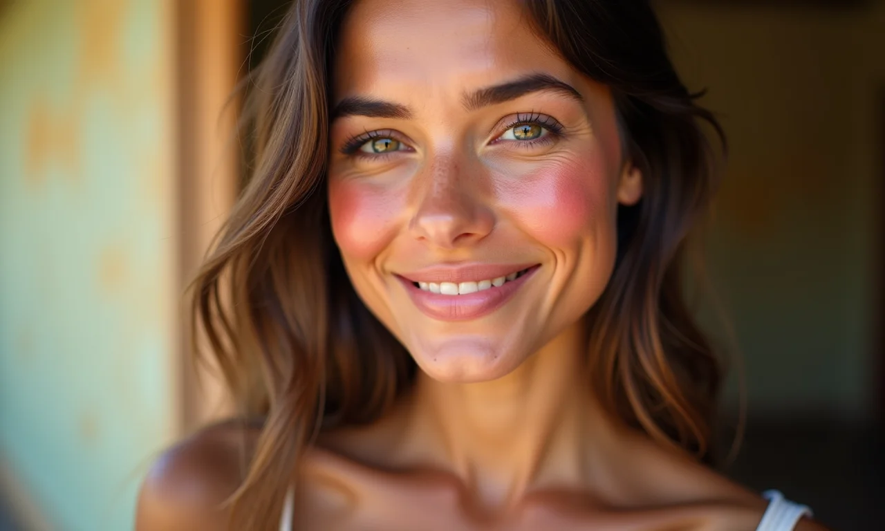 Blush rosa para um ar saudável em uma mulher.