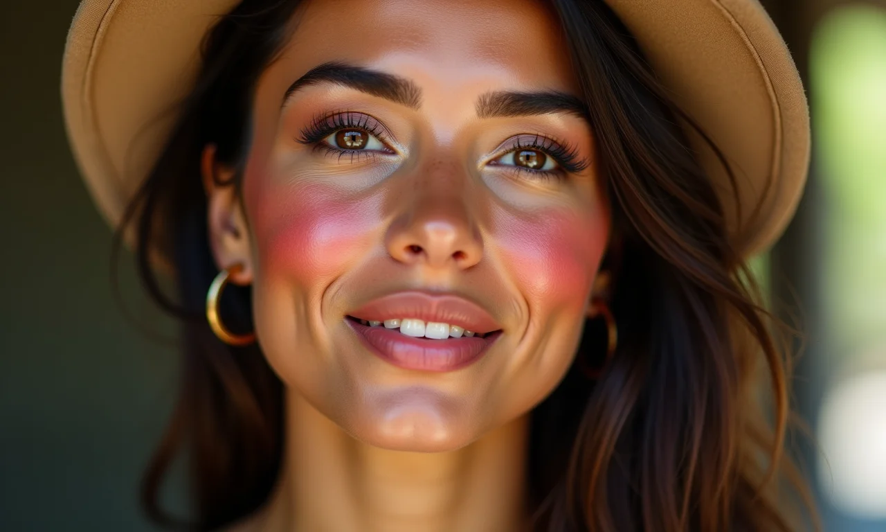 Blush rosado nas maçãs do rosto com maquiagem coquette aesthetic.