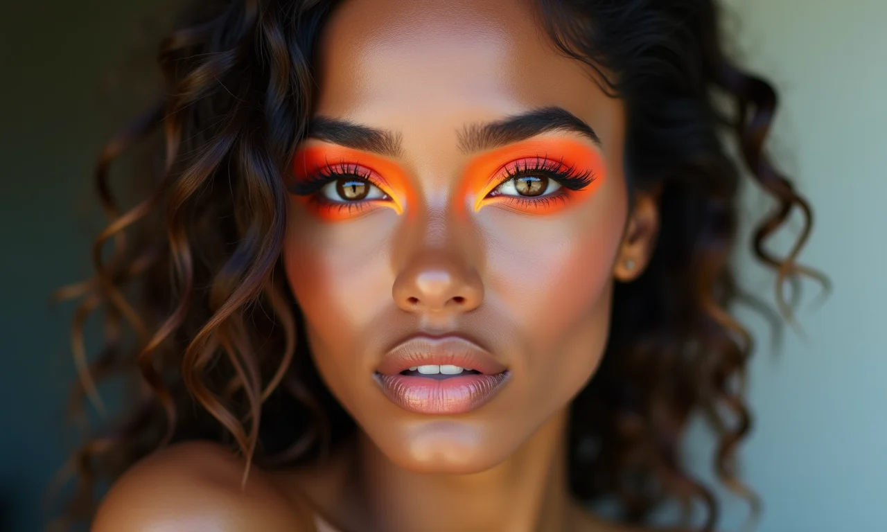 Brasileira com sombra neutra e delineador laranja neon.