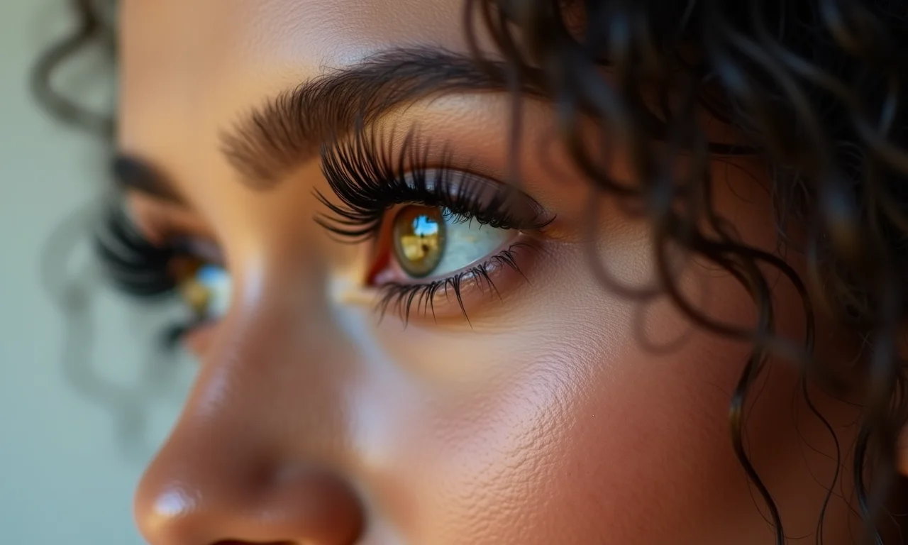 Cílios alongados e volumosos em olhos de mulher brasileira.