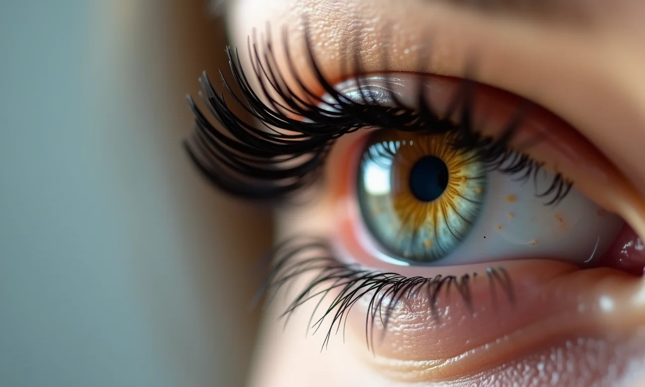 Cílios curvados e com máscara para um olhar expressivo.