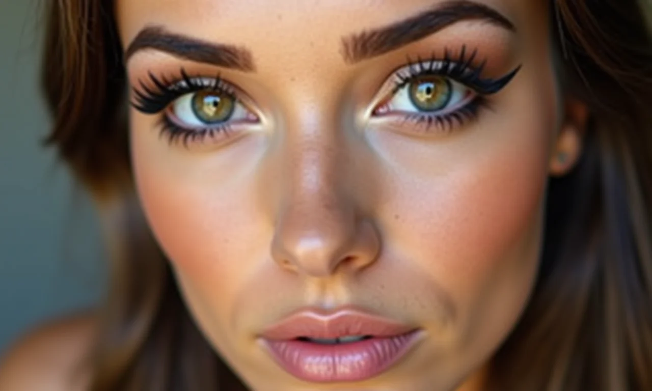 Close de maquiagem foxy eyes em uma mulher, com delineado perfeito e contorno sutil.