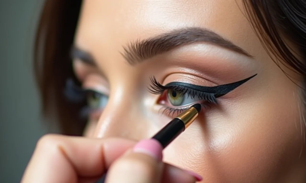 Close do delineado gatinho perfeito sendo feito para a maquiagem foxy eyes.