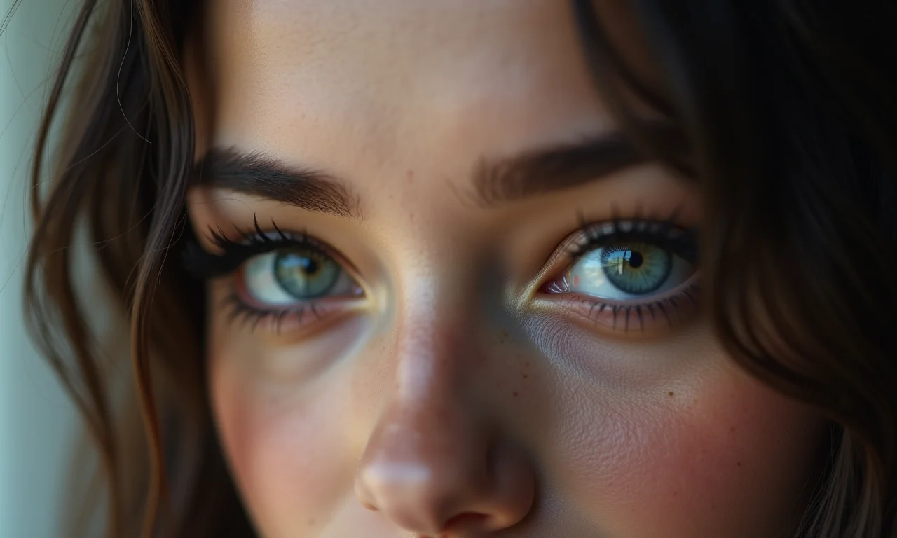 Close up de cílios definidos com rímel escuro, maquiagem grunge.