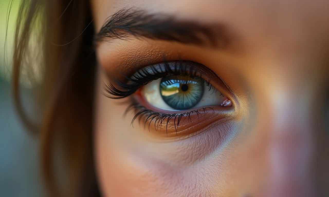 Close-up de olhos com sombra esfumada em tons terrosos, estilo grunge anos 90.