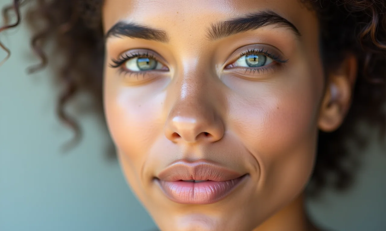 Close-up de pele matte com base de alta cobertura.