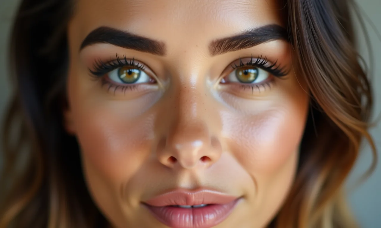 Close-up de sobrancelhas naturais e definidas em uma mulher brasileira.