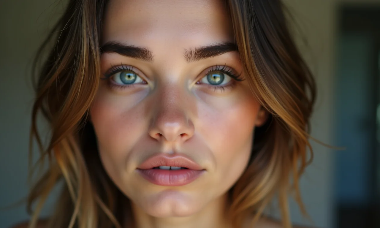 Close-up de sobrancelhas naturais e levemente despenteadas, estilo grunge anos 90.